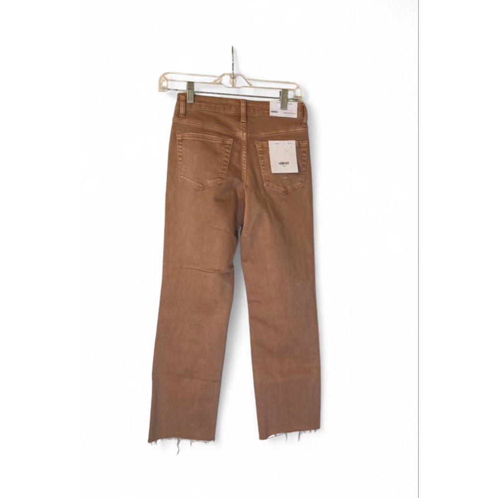 🤎NWT Vervet Mid Rise Straight Jeans Tan Raw Hem Stretch Size 24 - Picture 2 of 5